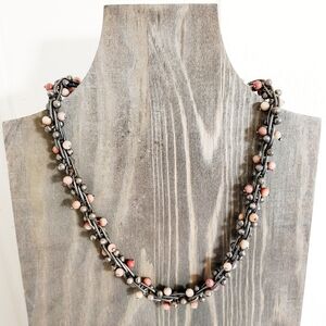 Vintage Sterling Silver 925 Peppercorn Helix Toggle Necklace With Stone Beads